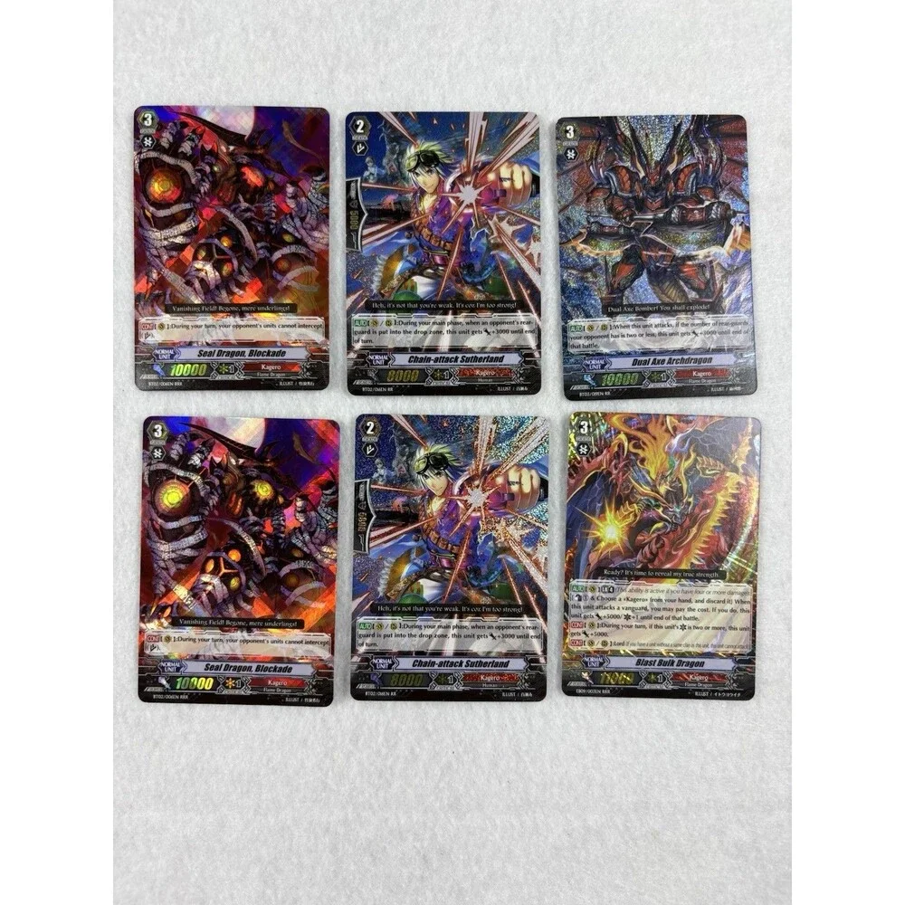 Cardfight Vanguard Kagero Foil Lot of 6 RRR RR Cards Seal Dragon Blockade BT02